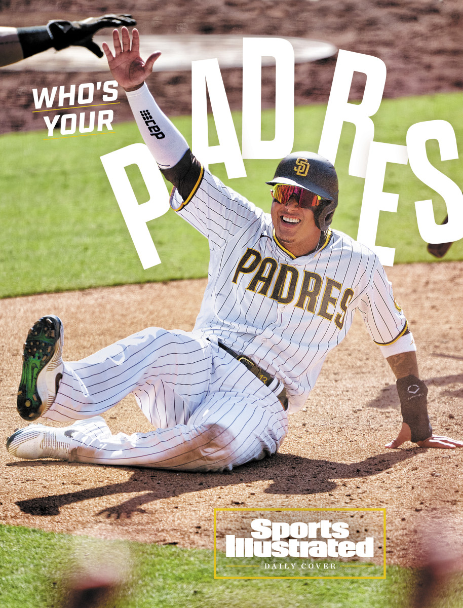 Padres’ Manny Machado slides safely into home during a rally.